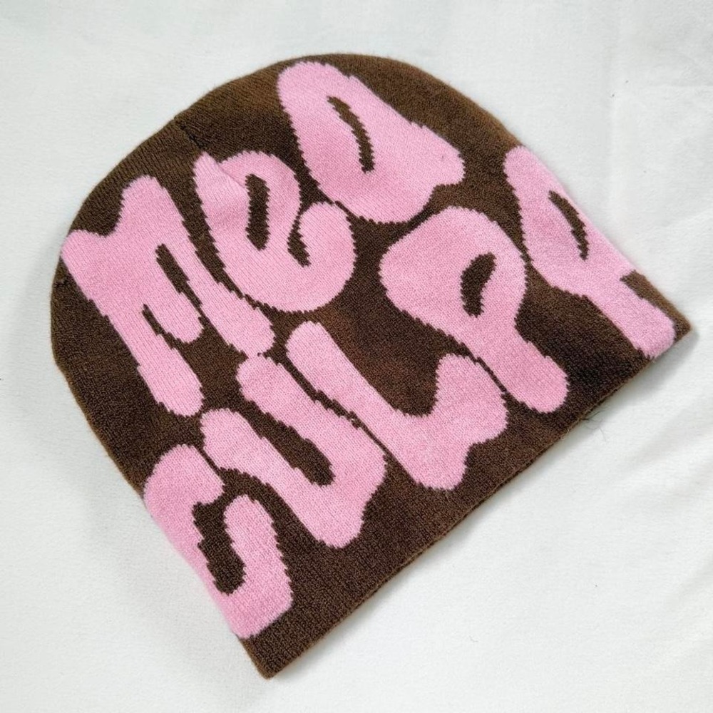 brown pink graphic‎ beanie